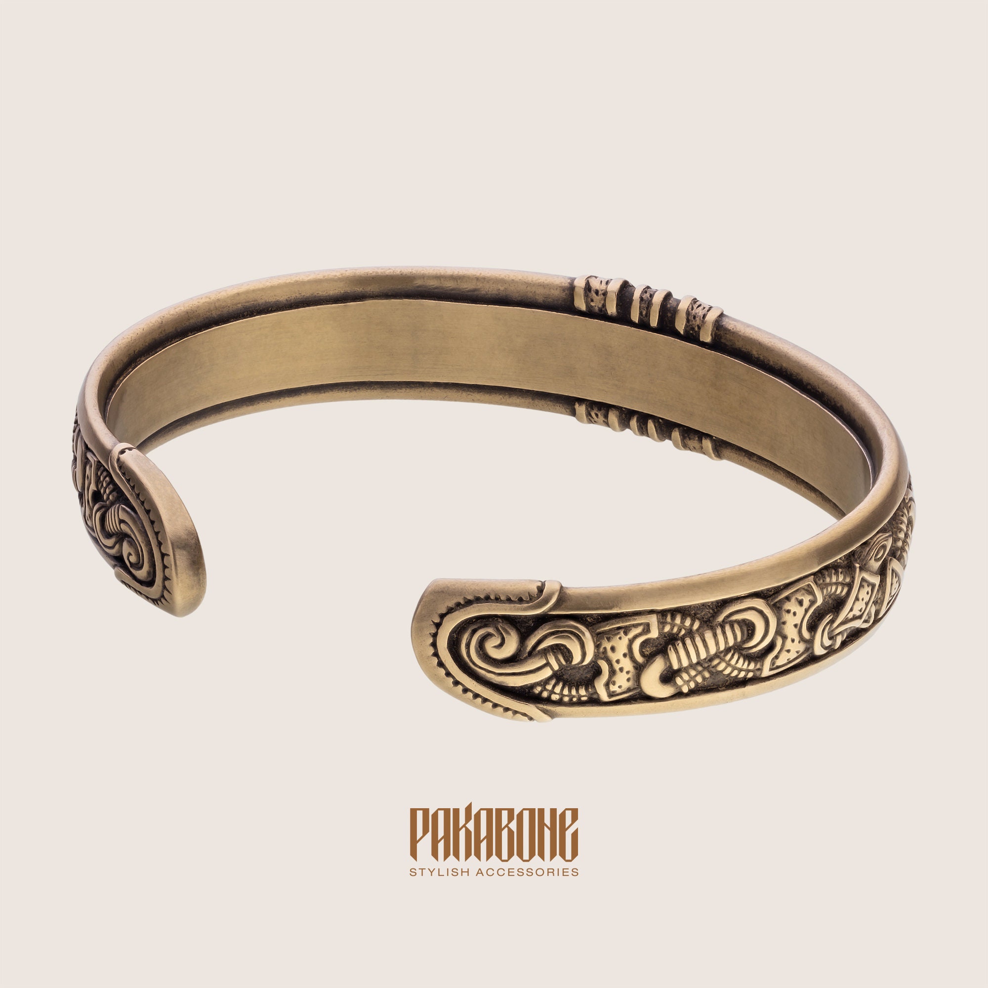 thumbnail image 2 of Viking Cuff Bracelet – Stainless Steel Norse Ancient Style – Men Women Unisex 2 of 4