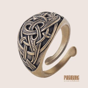 Handcrafted Viking Bronze Ring, Adjustable Celtic Knot Ring, Norse Statement Jewelry, Nordic Pagan Ring