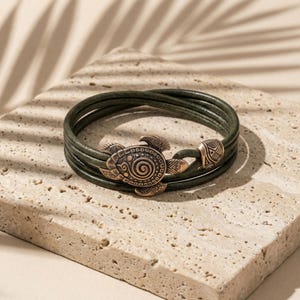 Maori Turtle Bracelet Bronze, Leather Bracelet for Men, Polynesian Honu Jewelry, Ocean Symbol Bracelet, Birthday Gift for Boyfriend