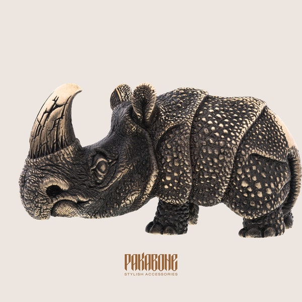 Bronze Miniature Rhino - Bronze Figurine Rhinoceros - Collectible Figurine Netsuke Style - Statuette Miniature -Wildlife Collectible 001-629