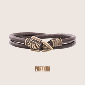 Viking Leather Bracelet with Odin&#39;s Spear Gift for Men and Women Norse Wristband with Gungnir for Him and Her Viking Pagan Jewelry 001-683