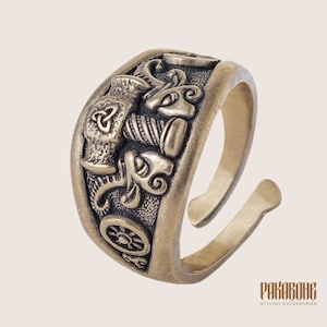 Anillo Vikingo Martillo de Thor - Anillo de estilo vikingo con la cabeza de Thor, Tanngrisnir Tanngnjóstr - Joyería vikinga para hombres y mujeres (artículo 001-238)