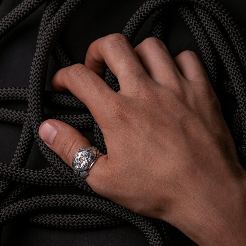 Viking Ring with Odin's Ravens Hugin and Munin Norse Mythology Viking Jewelry for Men and Women art. 001-354 image 7