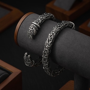 Viking Bracelet Oseberg Style With Odin&#39;s Ravens Hugin & Munin - Norse Adjustable Cuff - Viking Pagan Jewelry for Men and Women 001-092