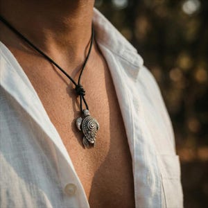 Mens Turtle Necklace Sterling Silver, Minimalist Ocean Pendant, Honu Necklace for Men, Handmade Silver Jewelry, Symbolic Travel Amulet