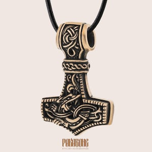 Bronze Viking Necklace Mjolnir Mammen Style - Thor&#39;s Hammer Pendant for Men Women - Norse Viking Nordic Jewelry Gift for Him and Her 001-878
