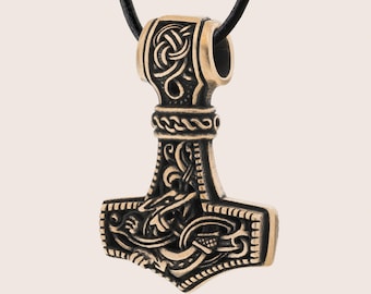 Bronzen Viking-ketting Mjolnir Mammen-stijl - Thor's Hammer-hanger voor mannen en vrouwen - Noorse Viking Noordse sieraden cadeau voor hem en haar 001-878