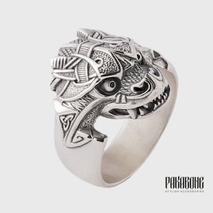 Viking Ring Jormungandr - Norse Jewelry Ring with Midgard Serpent - Viking Jewelry for Men Womem art 001-310