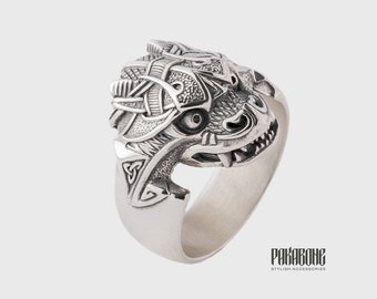 Viking Ring Jormungandr - Norse Jewelry Ring with Midgard Serpent - Viking Jewelry for Men Womem art 001-310