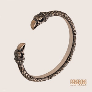 Viking Bracelet With Eagle Heads - Norse Eagle Torc - Nordic Arm Ring - Viking Jewelry for Man Woman sku 001-752