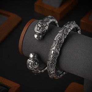 Viking Bracelet With Dragon Heads - Norse Adjustable Cuff Jormungandr - Viking Nordic Pagan Jewelry Armring for Men Women - art. 001-759
