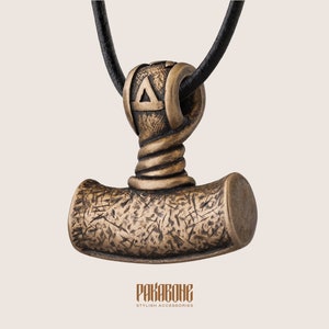 Thor&#39;s Hammer Pendant Mjollnir Mjolnir Mjölnir Viking Scandinavian Jewelry Solid Bronze 001-037