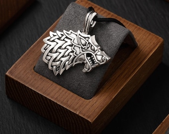 Ciondolo Fenrir Wolf in argento sterling, collana con amuleto Geri vichingo norreno