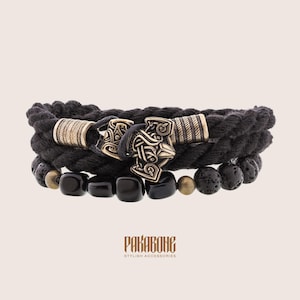 Viking Bracelet Set with Thor's Hammer Gift for Men and Women Nordic Mjolnir Bracelet for Him and Her Viking Norse Pagan Jewelry 001-450