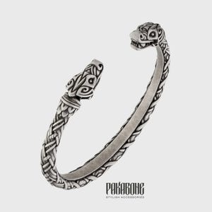 Norse Wolf Arm Cuff Bracelet, Hati Skoll Symbolic Wrist Torque, Silver Plated Bronze Arm Ring, Mythology Statement Jewelry, Bold Bracelet