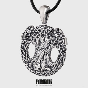 Viking Pendant Yggdrasil - Norse Necklace Ash Tree - Viking Jewelry World Tree Hugin Munin - Norse Jewelry - Sterling Silver Pendant 000-975