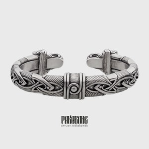 Viking Warrior Bracelet Norse Metal Adjustable Arm Ring Cuff Torc with Wolf Heads Viking Jewelry for Men Women Gift for Him and Her 000-923 image 3