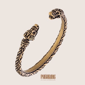 Viking Bracelet With Wolf Heads Hati Scoll Scandinavian Arm Ring Viking Jewelry sku 001-476