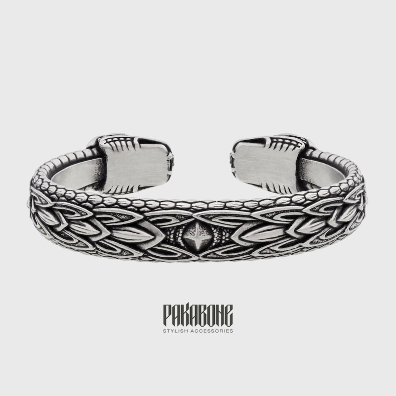 Viking Bracelet With Midgard Serpent Norse Cuff Jormungandr Etsy