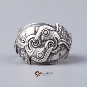 Viking Ring with Odin's Ravens Hugin and Munin Norse Mythology Viking Jewelry for Men and Women art. 001-354 image 2