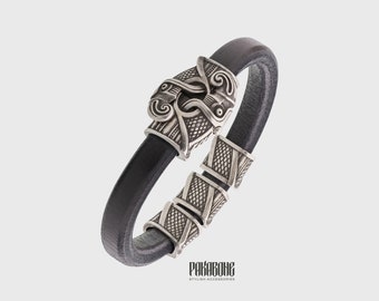 Viking Bracelet with Odin's Ravens Hugin Munin Wristband for Mens Womens Norse Leather Band  Viking Jewelry  000-881