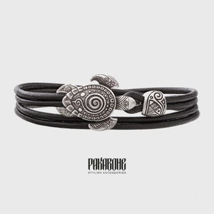 Maori Leather Bracelet with Sea Turtle Armband for Men and Women Polynesian Nautical Tribal Beach Ocean Jewelry Gift for Him and Her 001-578 image 1