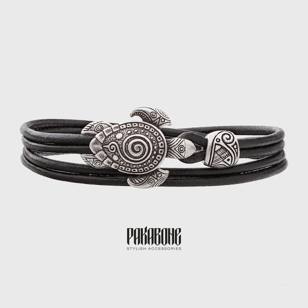 Maori Leather Bracelet with Sea Turtle Armband for Men and Women Polynesian Nautical Tribal Beach Ocean Jewelry Gift for Him and Her 001-578