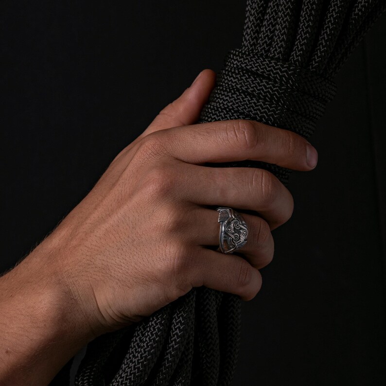 Viking Ring with Odin's Ravens Hugin and Munin Norse Mythology Viking Jewelry for Men and Women art. 001-354 image 3