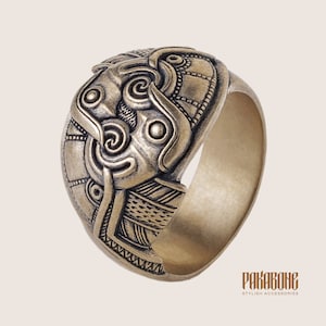 Viking Ring with Odin&#39;s Ravens  - Norse Ring with Hugin and Munin - Viking Jewelry for Men Women art 001-353