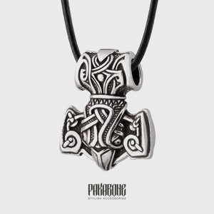 Wikinger Anhänger Mjölnir mit Rabe - Anhänger aus Sterlingsilber Thors Hammer Kette - Wikinger Schmuck Geschenk für Männer Frauen - 001-429