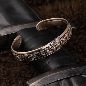 Brazalete de bronce vikingo para hombre, regalo de aniversario de cobre, joyería de estilo nórdico, brazalete nórdico ajustable, brazalete de bronce hecho a mano