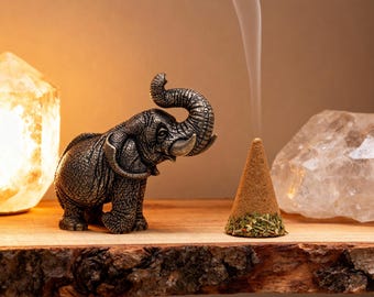 Lucky Elephant Figurine Bronze, Small Elephant Statue for Good Luck, Mini Elephant Desk Decor, Feng Shui Gift, Tiny Animal Sculpture Gift