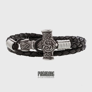 Viking Leather Bracelet with Thor&#39;s Hammer Gift for Men and Women Protection Mjolnir Bracelet for Him and Her Viking Norse Jewelry 001-487