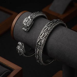 Viking Bracelet With Midgard Serpent - Norse Adjustable Cuff Jormungandr - Viking Nordic Jewelry for Men and Women art 001-323