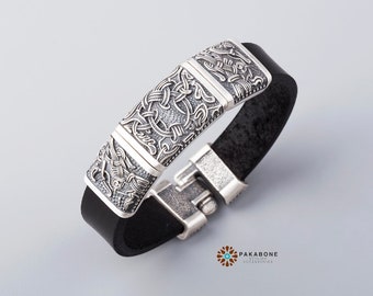 Viking Bracelet Mammen style with Bronze Charms: Hugin - Yggdrasil - Munin art. 001-377