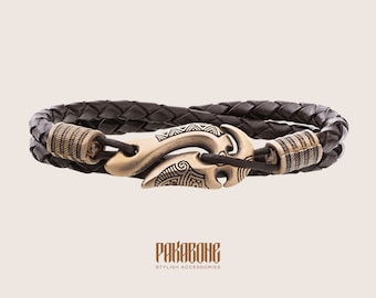 Ocean Bracelet Brazalete maorí con anzuelo de pesca Hei Matau para hombres, mujeres, surfista náutico polinesio, regalo de joyería de playa para él y ella 001-503