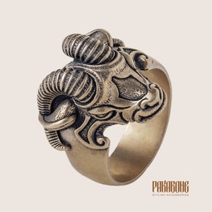 Viking Ring - Norse Style Ring with Thor's Goat Tanngrisnir  - Viking Jewelry for Men Women art  001-256