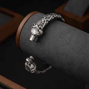 Viking zilveren armband Berserker - Noorse metalen armring - Scandinavische armband met berenkoppen - Viking-sieraden voor mannen en vrouwen 001-618