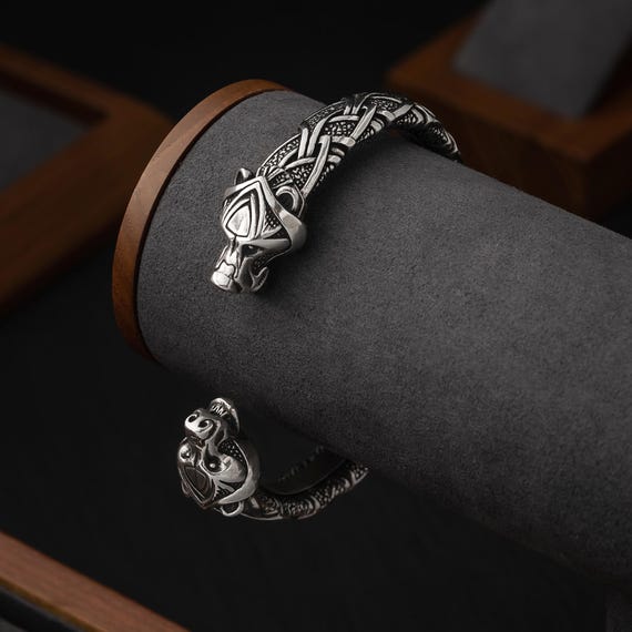 Viking Silver Bracelet Berserker - Norse Metal Arm Ring