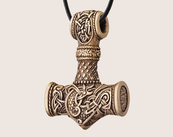 Bronzen Viking-ketting Mjolnir Mammen-stijl - Thor's Hammer-hanger voor mannen en vrouwen - Noorse Viking Noordse sieraden cadeau voor hem en haar 001-483