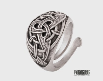 Wikinger Knoten Ring, Wikinger Knoten Ring, Wikinger Knoten Ring, Triquetra Ring für Männer Frauen, verstellbarer Ring aus versilberter Bronze, Symbol Schmuck