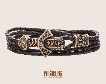 Viking Leather Bracelet with Scandinavian Sword Gift for Men and Women Protection Bracelet for Him and Her Viking Norse Jewelry 001-693