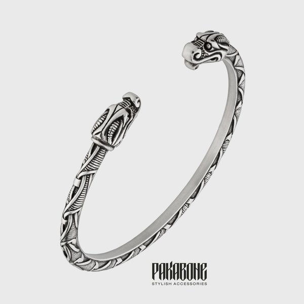 Viking Bracelet With Dragon's Head - Scandinavian Torc - Viking Jewelry for Men Women art 001-219