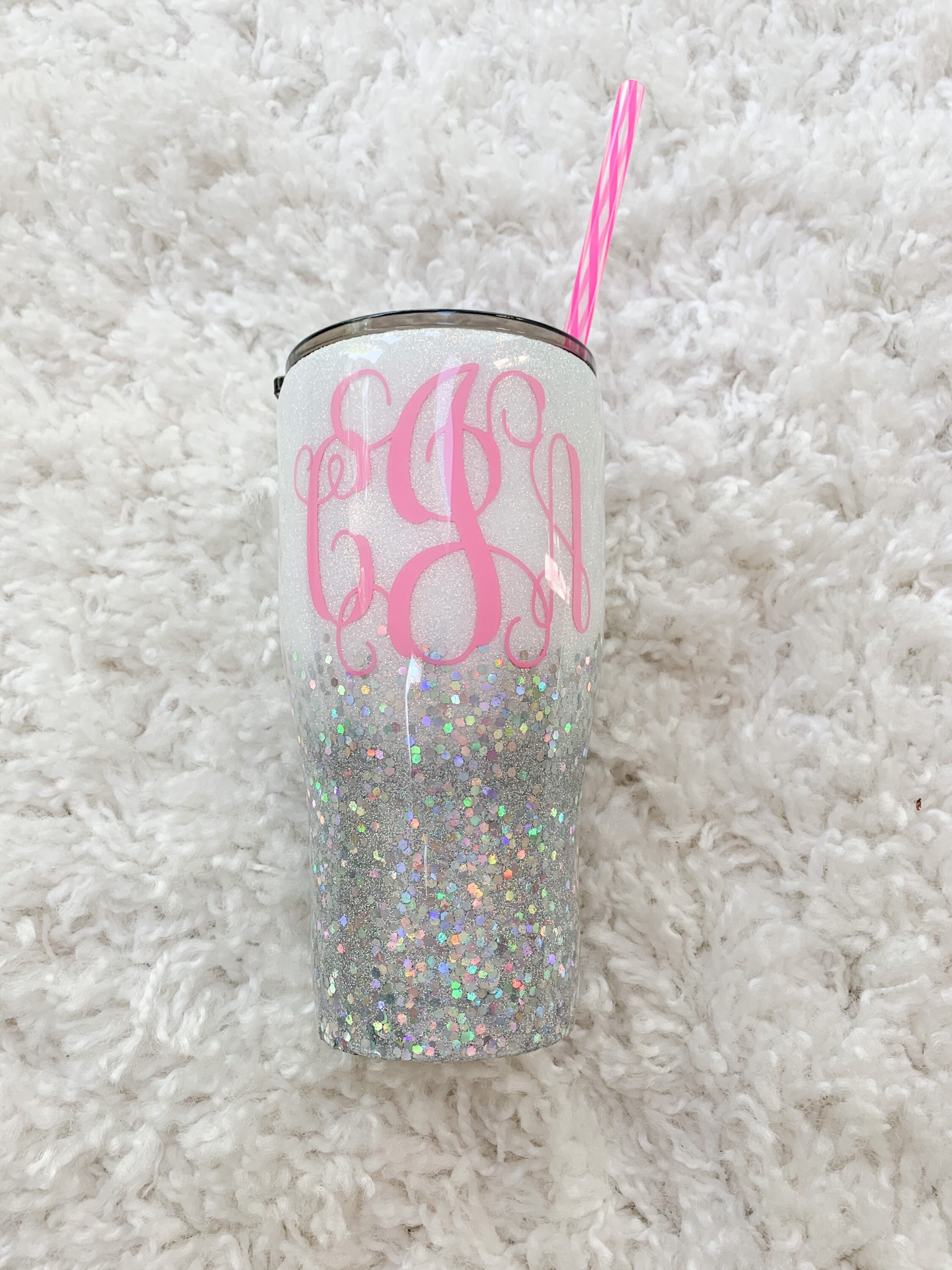 White & Silver Glitter Tumbler Etsy