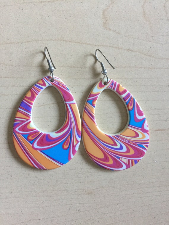 Retro 60's Mod Vintage Swirl Earrings 80's - image 2