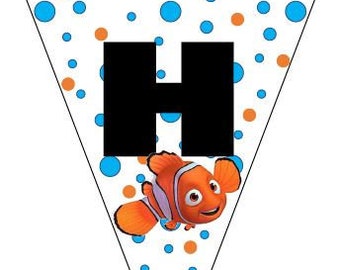 Finding Nemo Happy Birthday Banner - PDF File, Nemo Birthday Banner, Dory Birthday Banner, Happy Birthday Banner