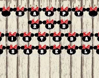 PDF File - Red Minnie Mouse Banner, Create Your Own Banner, Happy Birthday Banner, Baby Shower Banner, Graduation Banner, Add Your Own Name