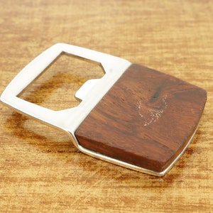 pocket bottle opener, wooden Art Deco, Teak wood, Stainless Steel // Handmade Barware // Vintage Home decor