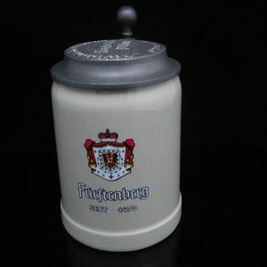 BIERKRUG, Beer Stein, vintage barware, brewery, German pottery, Tin // Steingut Fürstenberg Pilsener 0,25 L