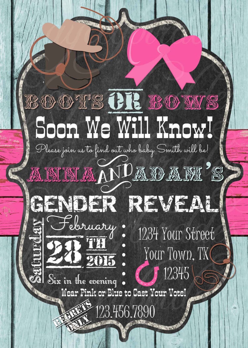 Personalized Boots or Bows Gender Reveal Printable Party Baby | Etsy
